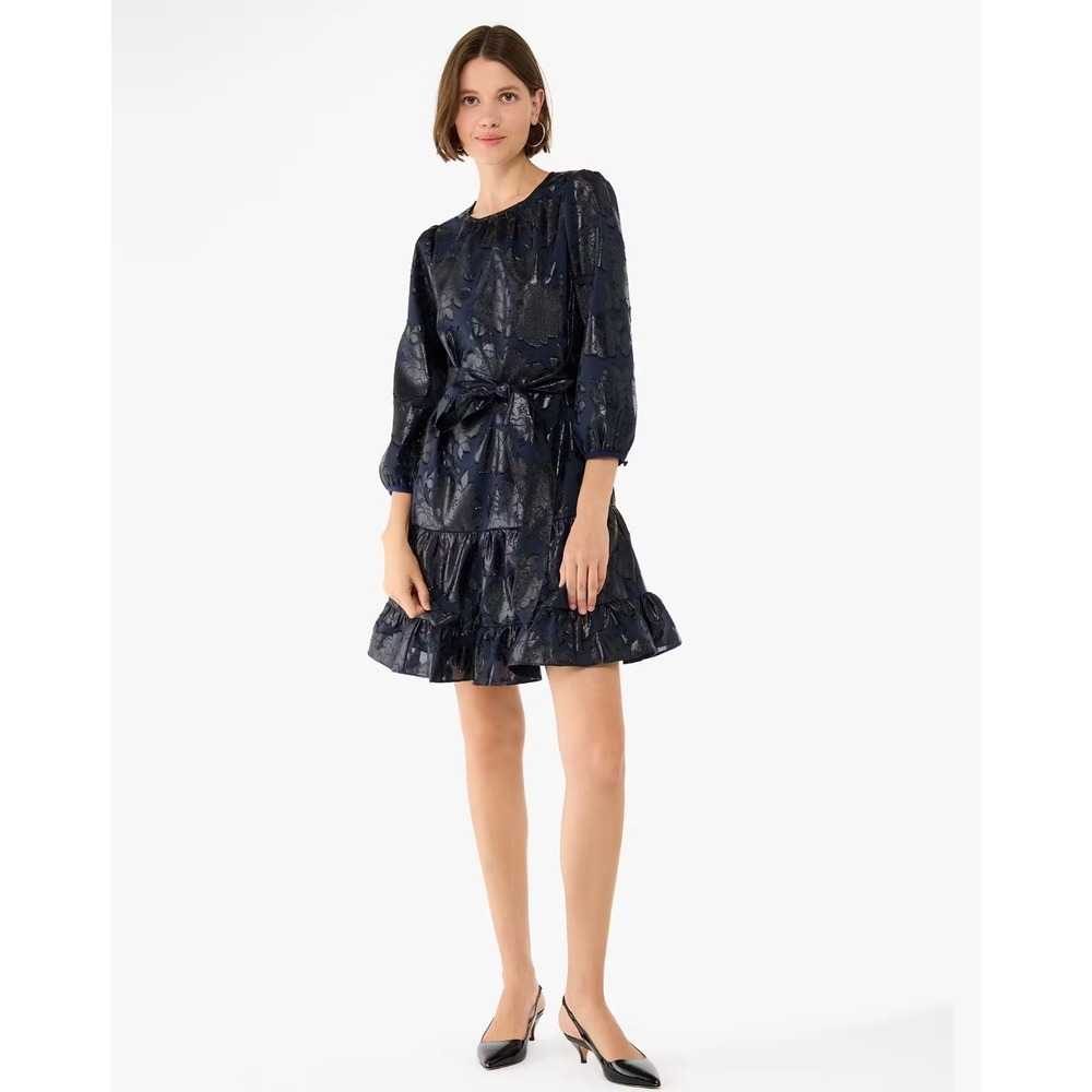 B41 Kate Spade Full Bloom Metallic Shift Dress XS Navy Blue Floral Cocktail